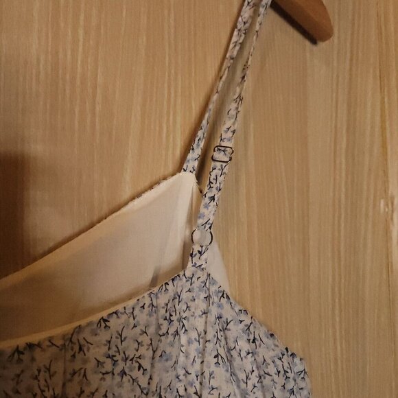 Marilyn Monroe Linen Blend Blue White Floral Adjustable Strap Sundress 12 - Picture 6 of 9